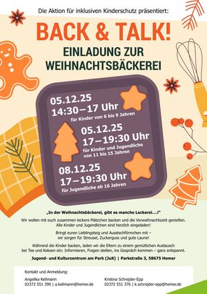 Flyer "Back & Talk!" Weihnachtsbäckerei