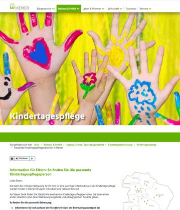 Auf der städtischen Homepage stehen Steckbriefe der Kindertagespflegepersonen zur Verfügung, die einen ersten Einblick in deren Betreuungskonzept bieten.
